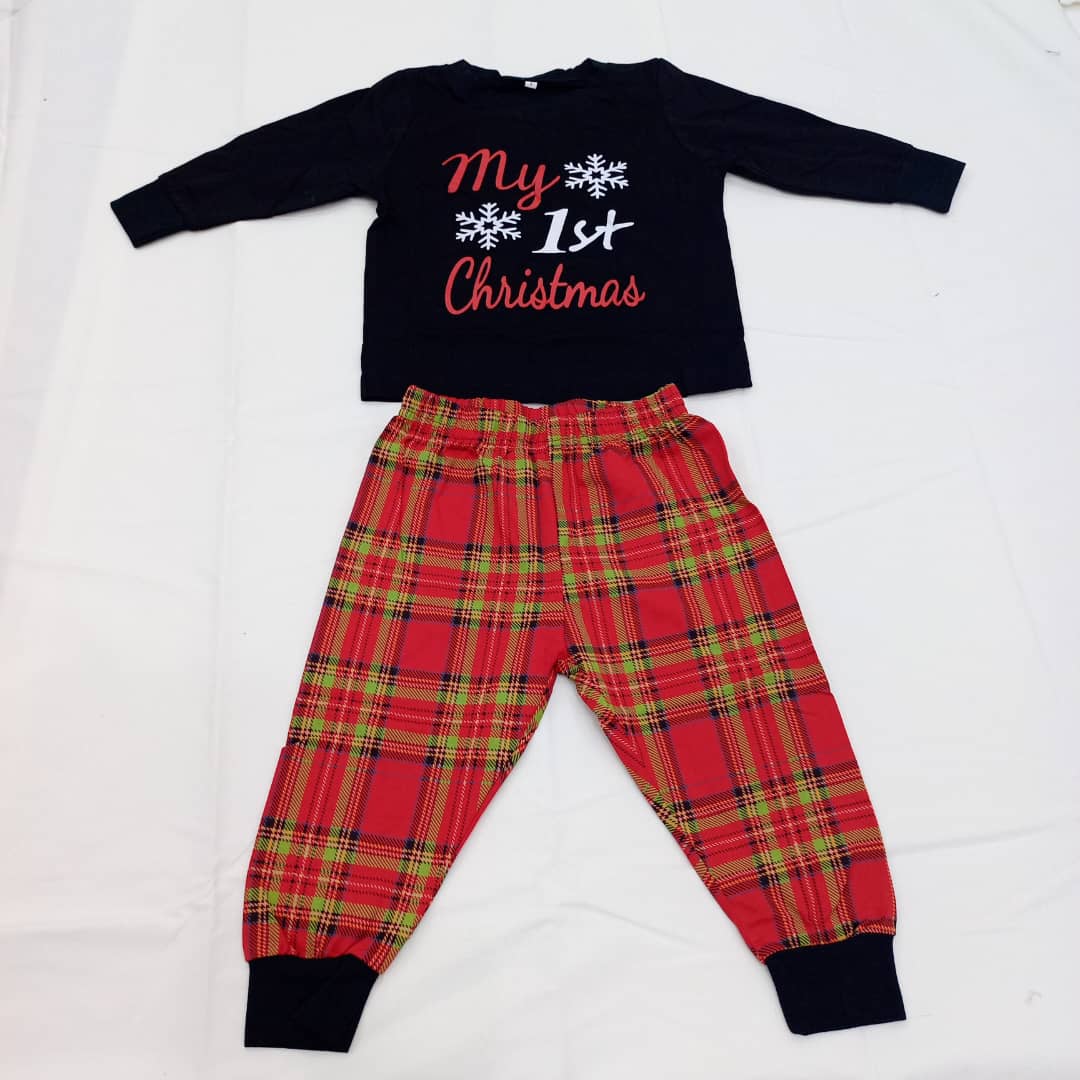 Baby Girls Boys 12 Month Black my 1st Christmas 2 Piece Cotton Top and Bottom Pyjamas Age 1