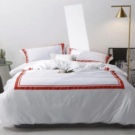 White and Red Linen Duvet Set, High Quality Material- 4.5 by 6, 6 by 6, 6 by 7, 7 by 7