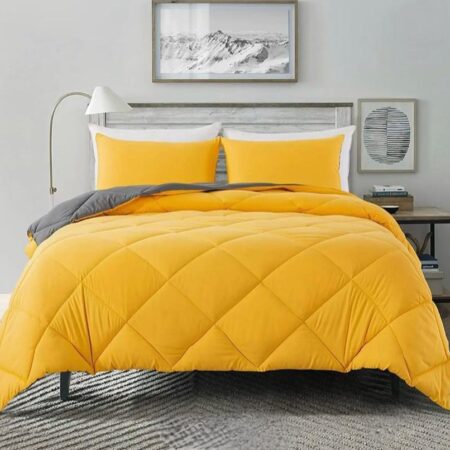 Yellow Grey Reversible Duvet Set -High Quality Fabric, Perfect for any Decor, Reversible Design Including Duvet +Matching Pillowcases and Bedsheet Set (Sizes: 4 by 6, 6 by 6, 6 by 7, 7 by 7)