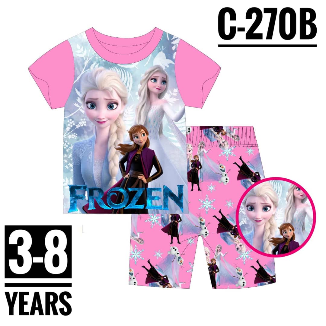 Pink Cartoon Frozen 2 Elsa and Anna Short Sleeves Kids and Toddlers Girls Age 3-4 Pyjamas
