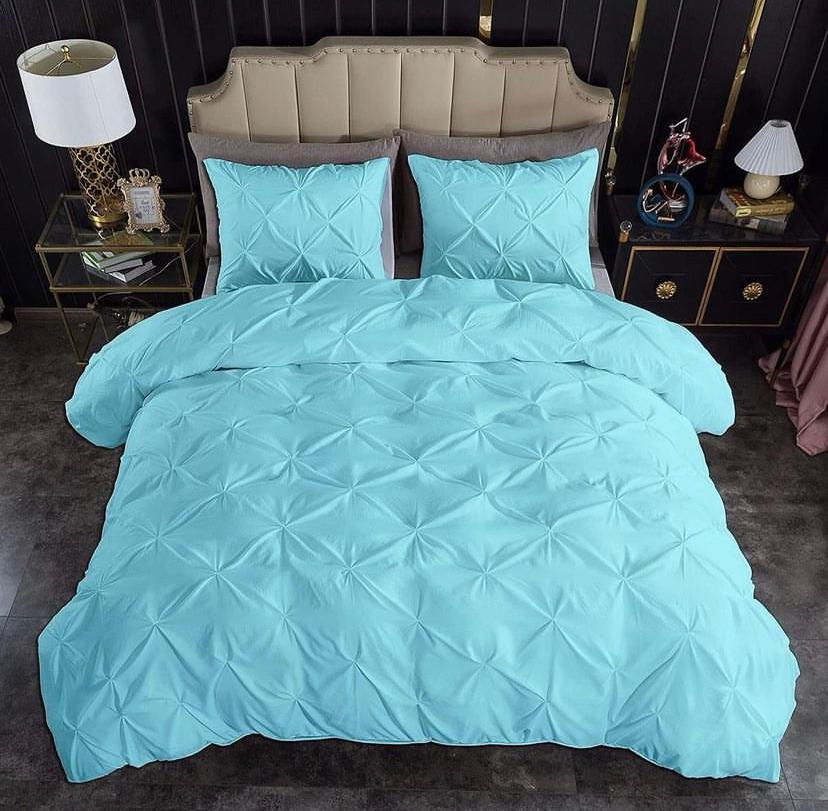 4/6 Pieces Pinch Pleated Pin-tuck Duvet Set - Breathable and Cozy, All Season Aqua Blue Duvet with Bed Sheet and Pillowcases 4 by 6, 6 by 6, 6 by 7,7 by 7