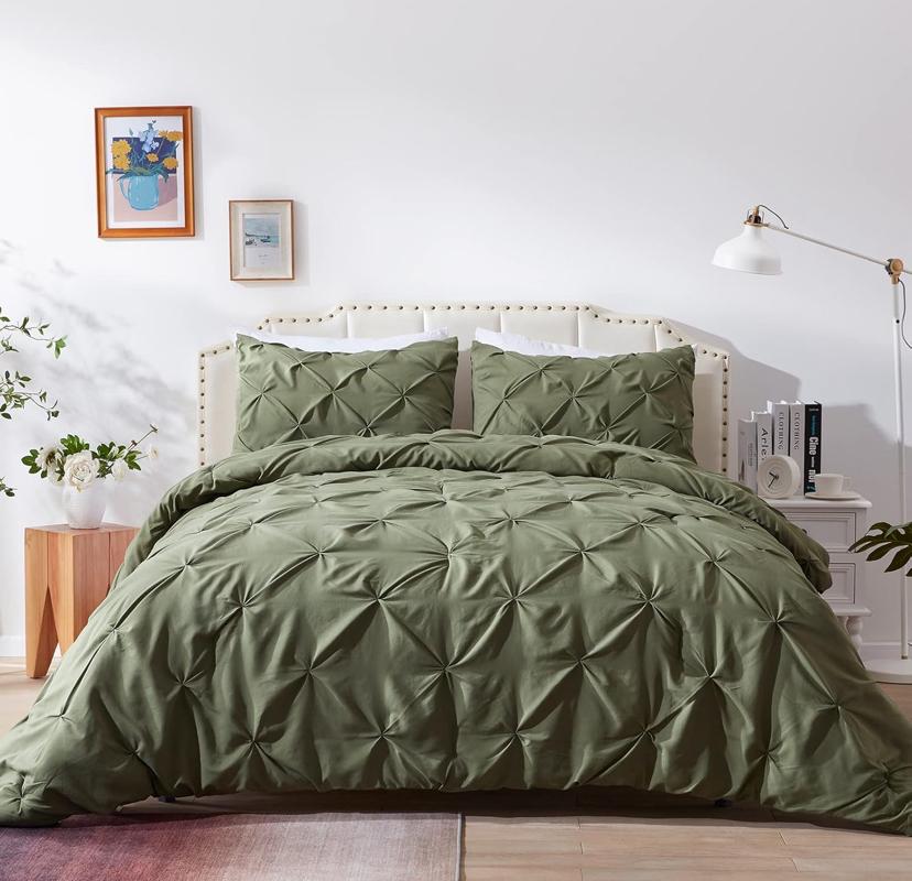 Olive Green Pintuck Duvet Set - High Quality Soft Durable and Skin Friendly Pintuck Duvet + Pillowcases and Bedspread Set 4 by 6, 6 by 6, 6 by 7, 7 by 7 Sizes - Image 2