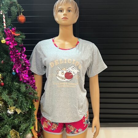 Delicious  Female Pyjama set, Dark Blue-Turquoise-Peach-Ash, Accommodate Sizes 12-14