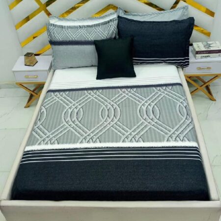 3 Pcs Ash Interwine Stripe Pattern Cotton Bedsheet Set, Soft and Skin Friendly Fabric Striped Bedsheet with 2 Pillowcases Set, 4 by 6 (48 x 75) Ash Interwine