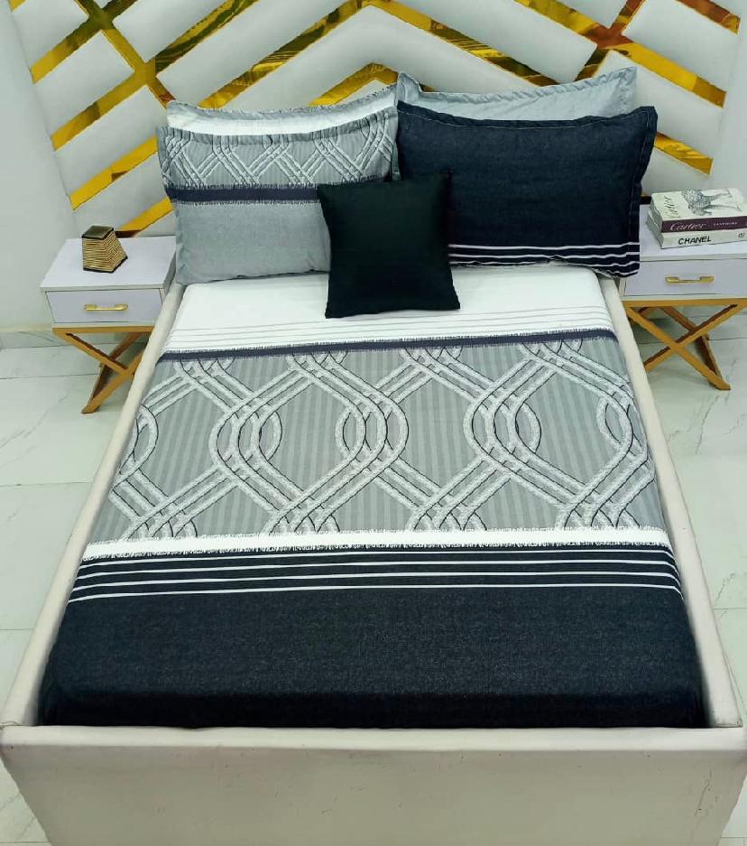 3 Pcs Ash Interwine Stripe Pattern Cotton Bedsheet Set, Soft and Skin Friendly Fabric Striped Bedsheet with 2 Pillowcases Set, 4 by 6 (48 x 75) Ash Interwine