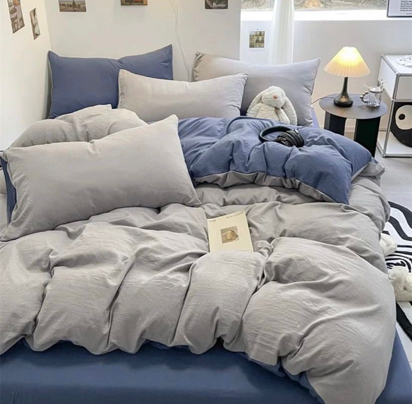 Ash and Blue Reversible Duvet +Matching Pillowcases and Bedsheet Set, Soft Quality Breathable and Durable Bedding Set (4 by 6, 6 by 6, 6 by 7, 7 by 7 Sizes)