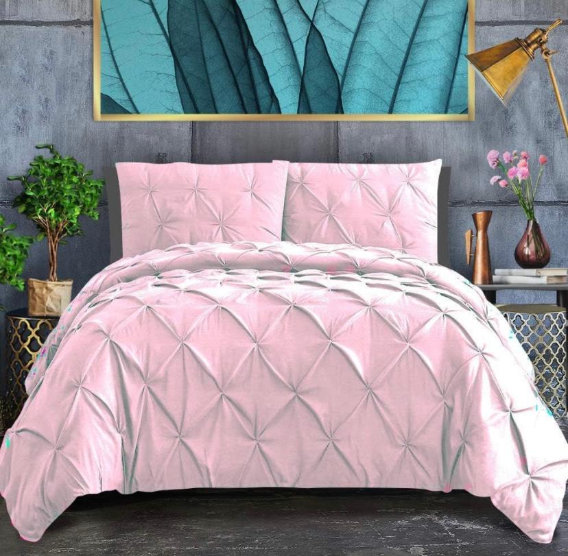 Soft Pinch Pleated Pintuck Duvet Set 4by6/ 6by6/ 6by7/ 7by7 Size All Season Soft, High Quality Pintuck Duvet with 1 Bedspread and 2/4 Pillowcases Set (Pink) - Image 3