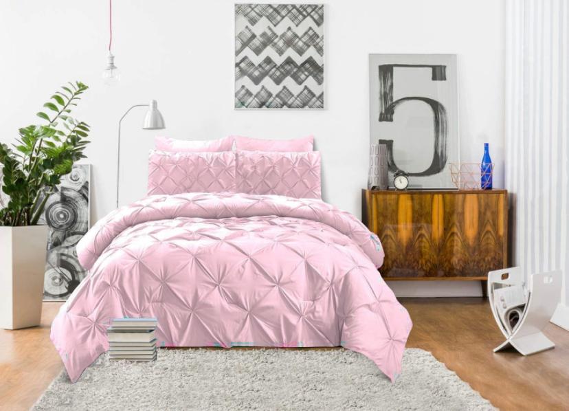 Soft Pinch Pleated Pintuck Duvet Set 4by6/ 6by6/ 6by7/ 7by7 Size All Season Soft, High Quality Pintuck Duvet with 1 Bedspread and 2/4 Pillowcases Set (Pink) - Image 4