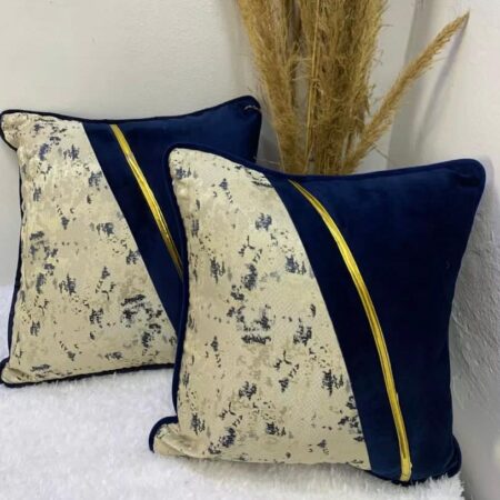 18 by18 Inch Navy Blue Beige Gold Leather Patchwork Throw Pillow Cover and Insert - Modern Rectangle Throw Pillow For Bedroom, Living Room Decorative Throw Pillow