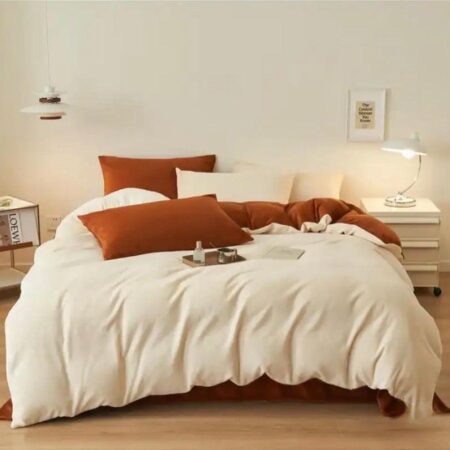 Reversible Duvet Set -High Quality Fabric, Durable and Comfortable, Doesn't Shred nor Fade Matching Pillowcases and Bedsheet Set (4 by 6, 6 by 6, 6 by 7, 7 by 7) Pumpkin/Green