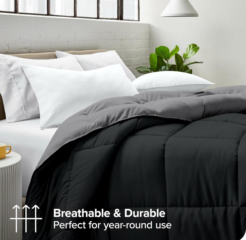 Black and Grey Reversible Duvet Set, - All Season Reversible Bedding Set, Hotel Quality Fabric Duvet +Matching Pillowcases and Bedsheet Set (Sizes: 4 by 6, 6 by 6, 6 by 7, 7 by 7) - Image 2