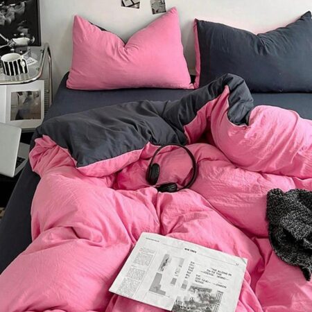All Season Dark Grey and Pink Reversible Duvet Set, Ultra Soft and Comfortable Boys Girls Adult Complete Bedding Set (1 Quilted Duvet, 1 Bedsheet and 4 Matching Pillowcases Set ) 4 by 6, 6 by 6, 6 by 7, 7 by 7 Set