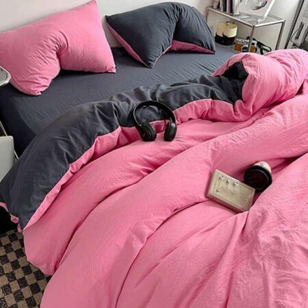 Dark Grey and Pink Reversible Duvet Set