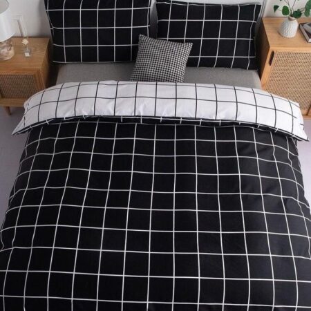 Black and White Grid Pattern Duvet Set - 4/6 Pieces Soft and Breathable Geometric Checkered Reversible Duvet with 2/4 Matching Pillowcases and 1Bed sheet 4 by 6(48 x 75), 6 by 6(72 x 75), 6 by 7(75 x 84), 7 by 7(84 x 84)