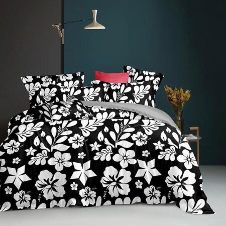 Black and White Floral Leaf Complete Duvet Set - 100% Beautiful Cotton, Doesn't Shred nor Fade Skin Friendly Duvet with Matching Pillowcases and Bedsheet Sets 4 by 6, 6 by 6, 6 by 7, 7 by 7