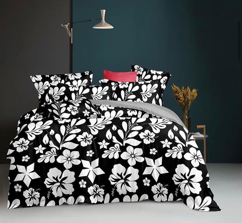 Black and White Floral Leaf Complete Duvet Set - 100% Beautiful Cotton, Doesn't Shred nor Fade Skin Friendly Duvet with Matching Pillowcases and Bedsheet Sets 4 by 6, 6 by 6, 6 by 7, 7 by 7