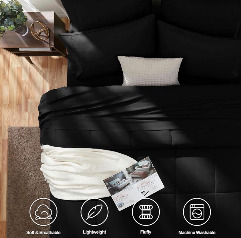 All Season Quilted Comforter Set - 4/6 Pieces Soft and Lightweight Black Duvet with Flat Sheet and Matching Pillowcases Set 4 by 6, 6 by 6, 6 by 7, 7 by 7 - Image 4