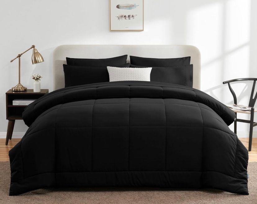 All Season Quilted Comforter Set - 4/6 Pieces Soft and Lightweight Black Duvet with Flat Sheet and Matching Pillowcases Set 4 by 6, 6 by 6, 6 by 7, 7 by 7 - Image 5