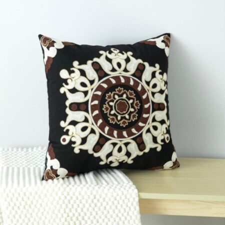 Embroidery Bohemian Style Decorative Throw Pillow and Insert 18 x 18 Inches Throw Pillow for Bed Couch Sofa, Black