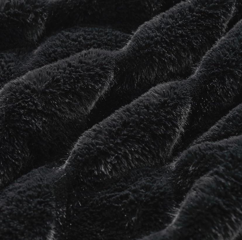 Black Striped Faux Fur Throw Blanket - Super Lush, Body Friendly, Cozy Warm Plush Comfortable Blanket for Bed, Couch, Sofa Bedroom Living Room - Image 5