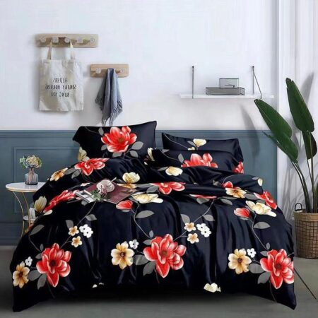 Black Floral Duvet Set - Skin Friendly Doesn't Shred nor Fade, 100% Breathable Cotton Pillow and Bedsheet Set Included (4 by 6, 6 by 6, 6 by 7, 7 by 7)