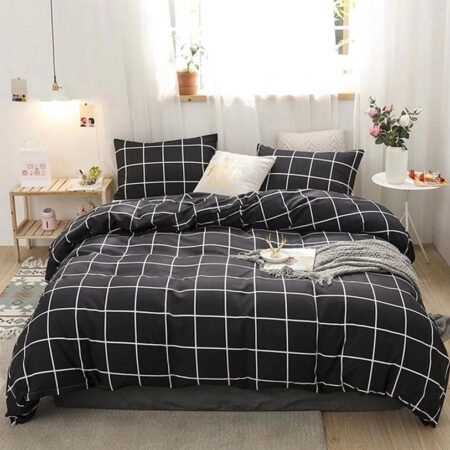 Plaid/Grid Pattern Duvet Set - Soft Geometric Checkered Bedding Set with (1 Duvet 1Bedsheet and 4 Matching Pillowcases ) 4 by 6, 6 by 6, 6 by 7, 7 by 7