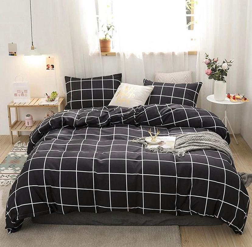 Plaid/Grid Pattern Duvet Set - Soft Geometric Checkered Bedding Set with (1 Duvet 1Bedsheet and 4 Matching Pillowcases ) 4 by 6, 6 by 6, 6 by 7, 7 by 7