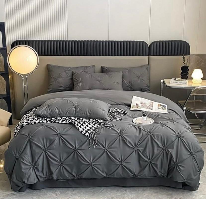 dark grey pintuck duvet set