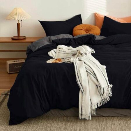Black Reversible Duvet Set- Breathable and Soft, Including Duvet +Bedsheet and Matching Pillowcases, Perfect for Any Decor, (Sizes: 4 by 6, 6 by 6, 6 by 7, 7 by 7)