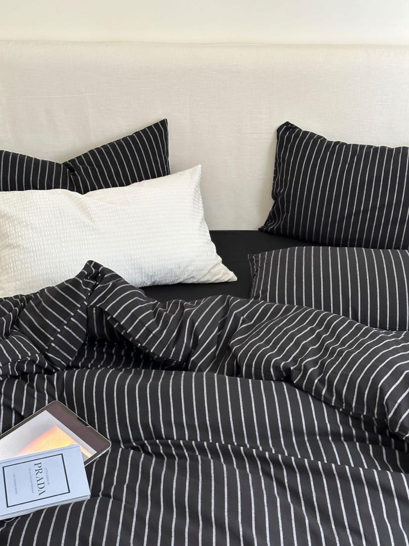 Black Modern Stripe Duvet Set, All Season Refreshing Black Stripes Duvet with Matching Pillowcases and Bed sheet Set Premium Fabric and Soft Duvet set (4 by 6, 6 by 6, 6 by 7, 7 by 7) - Image 4