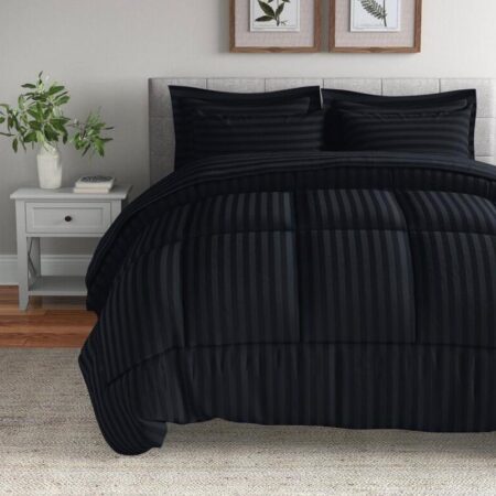 6 Pieces Premium Quality American Cotton Stripes Black Duvet - Breathable and Soft, Durable and Luxury Feel Black Stripes Duvet Set with Matching Pillowcases and Bed sheet Sets (4 by 6, 6 by 6, 6 by 7, 7 by 7)