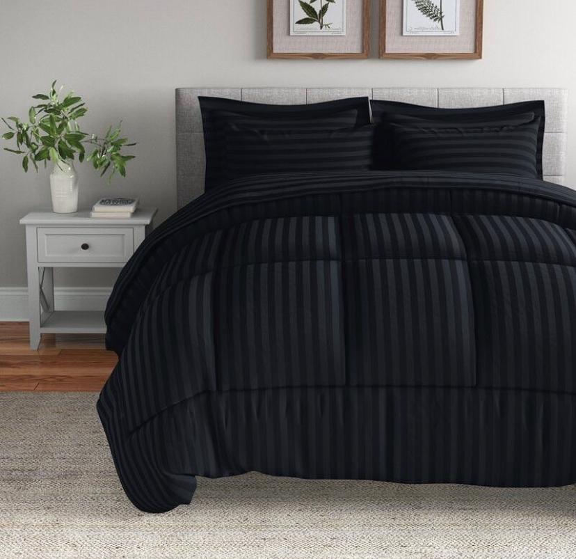 6 Pieces Premium Quality American Cotton Stripes Black Duvet - Breathable and Soft, Durable and Luxury Feel Black Stripes Duvet Set with Matching Pillowcases and Bed sheet Sets (4 by 6, 6 by 6, 6 by 7, 7 by 7)