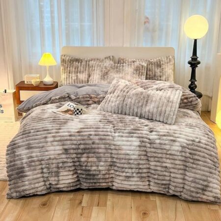Tie and Dye Black Luxury Fluffy Faux Fur Striped Duvet Cover 6 by 6, King/6 by 7 Super King Sizes, Luxurious Ultra Soft and Fluffy Duvet Cover +Duvet Insert, Blanket, Flat Sheet and Pillowcases Zipper Closure (Sizes: 6 by 6, 6 by 7)