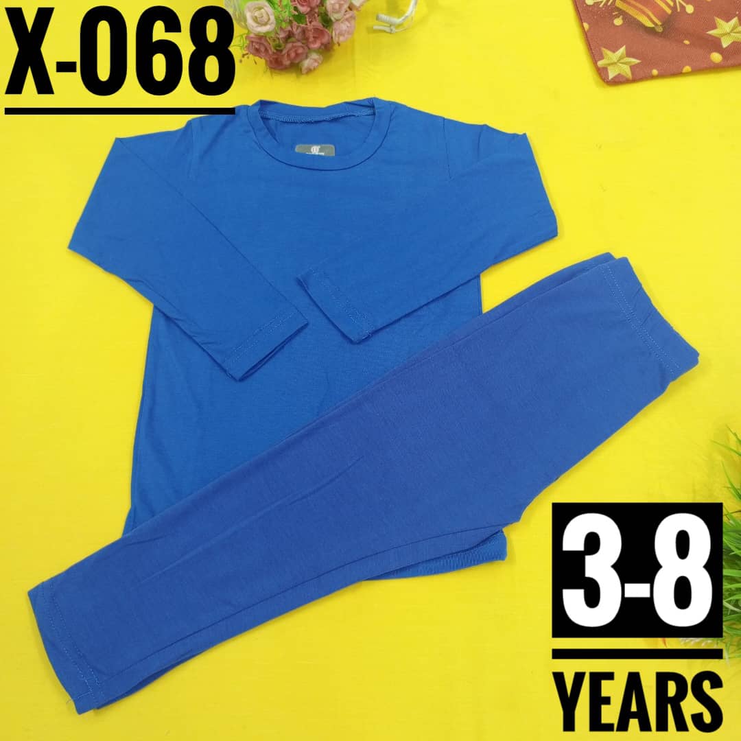 Plain Blue Cotton Age 3-4 Boys and Girls Toddler and Preschooler Long-Sleeve Tee and Pant Sleepwear Pyjamas