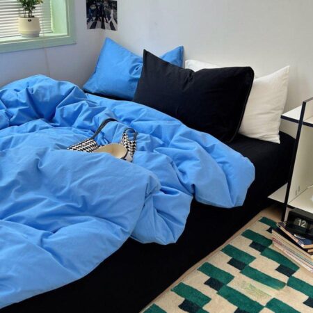 Blue and Black Mixed Duvet Set - 6 Pieces All Season Soft Duvet with Bedsheet and Matching Pillowcases (4 by 6, 6 by 6, 6by 7, 7 by 7)