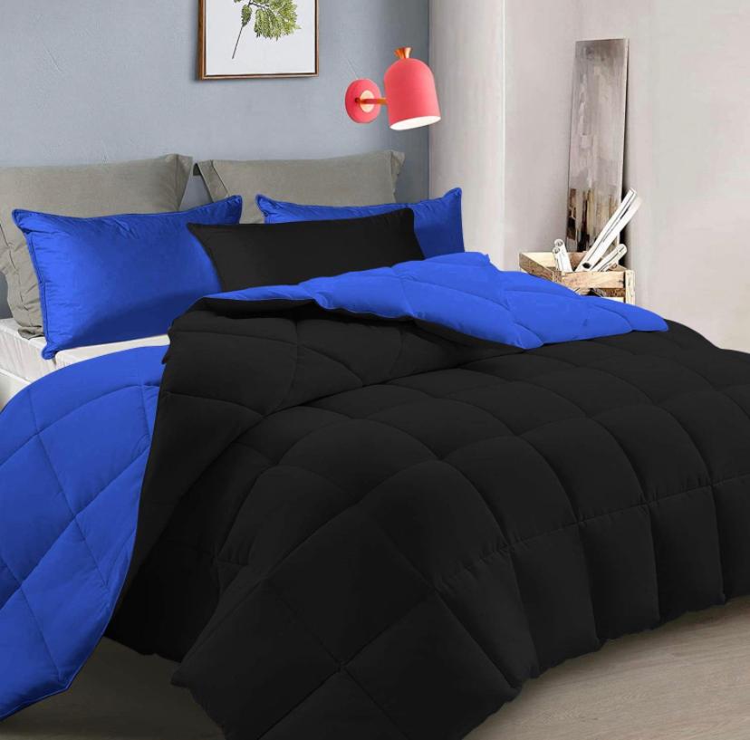 All-Season 6 Pieces Solid Black/Royal Blue Reversible Duvet Set - Breathable and Lightweight, Durable and Perfect for any Decor 4 by 6, 6 by 6, 6 by 7, 7 by 7 Bedding Set - Image 3