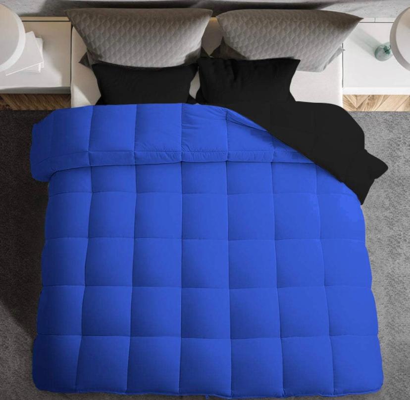 All-Season 6 Pieces Solid Black/Royal Blue Reversible Duvet Set - Breathable and Lightweight, Durable and Perfect for any Decor 4 by 6, 6 by 6, 6 by 7, 7 by 7 Bedding Set - Image 4