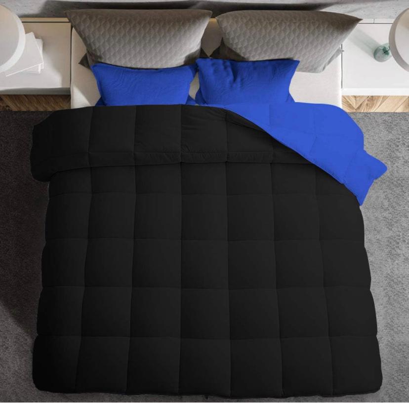 All-Season 6 Pieces Solid Black/Royal Blue Reversible Duvet Set - Breathable and Lightweight, Durable and Perfect for any Decor 4 by 6, 6 by 6, 6 by 7, 7 by 7 Bedding Set - Image 5