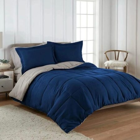 blue and grey reversible duvet set