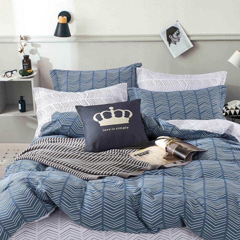 Blue and White Quilted Duvet Set - 100% Cotton Chevron Geometric Pattern Duvet Sets with Matching Pillowcases and Bed sheet Set(4/6 Pieces Sets (4 by 6, 6 by 6, 6 by 7, 7 by 7) Skin Friendly Bedding Set - Image 4