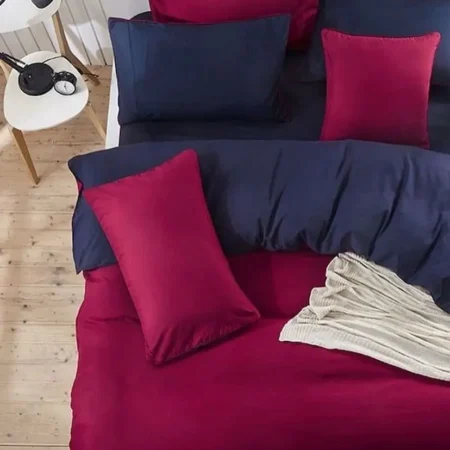Wine and Blue Reversible Quilted Duvet Set - Soft Durable and Breathable Cotton Reversible Duvet +Matching Pillowcases and Bedsheet Set, ( Sizes: 3 by 6, 4 by 6, 6 y 6, 6 by 7, 7 by 7)