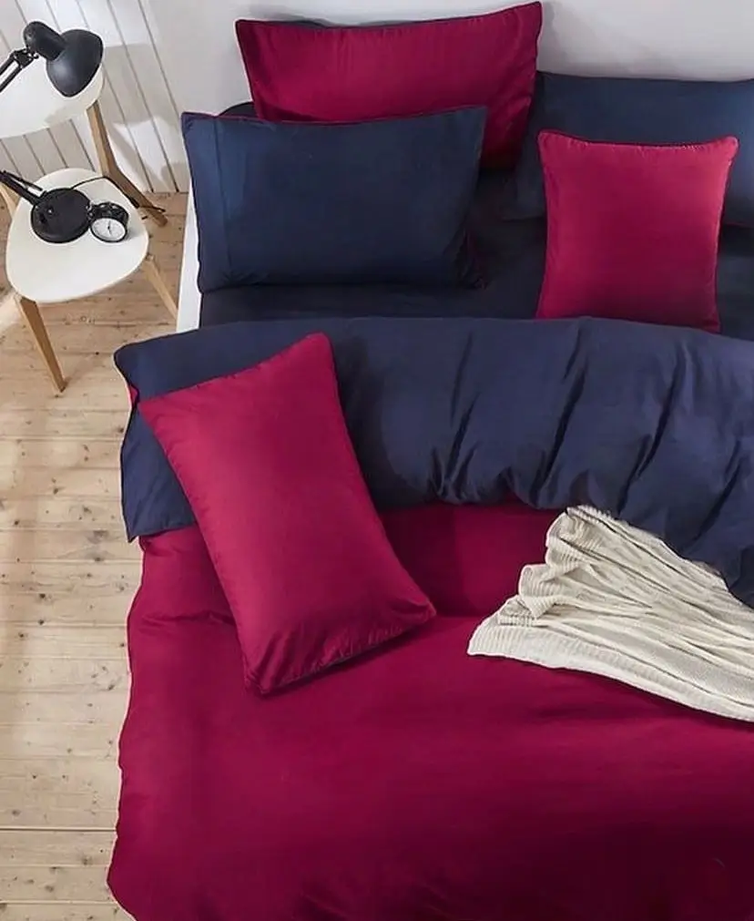 Wine and Blue Reversible Quilted Duvet Set - Soft Durable and Breathable Cotton Reversible Duvet +Matching Pillowcases and Bedsheet Set, ( Sizes: 3 by 6, 4 by 6, 6 y 6, 6 by 7, 7 by 7)