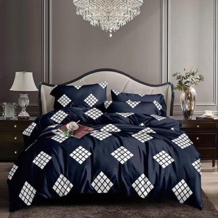 Deep Blue Checks Bedspread and Matching Pillowcases Set Doesn't Shred Nor Fade (4 by 6, 6 by 6, 6 by 7, 7 by 7)