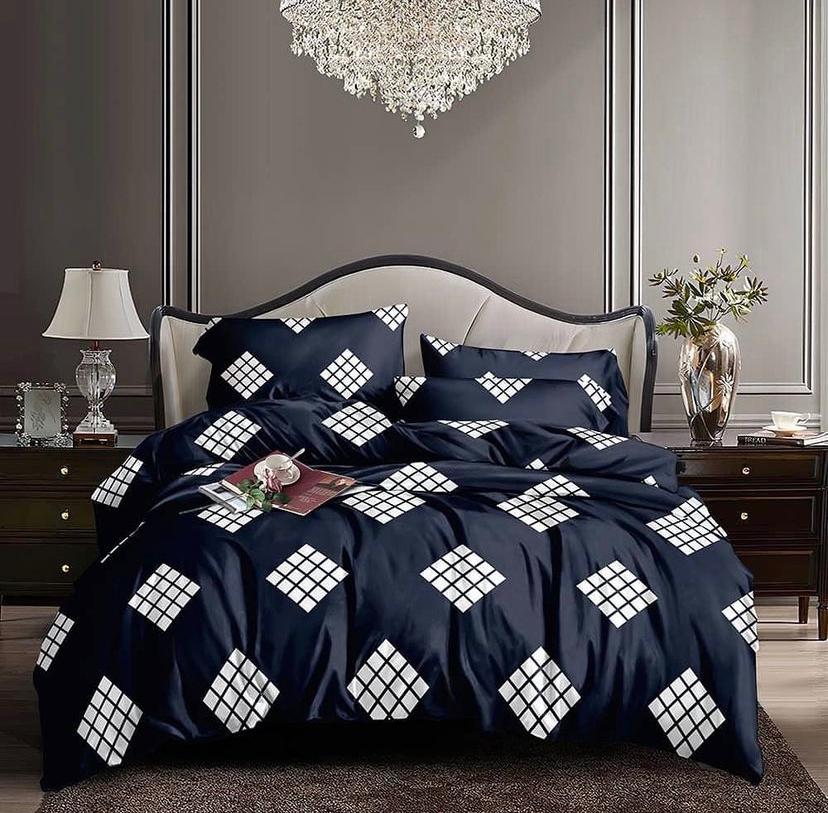 Deep Blue Checks Bedspread and Matching Pillowcases Set Doesn't Shred Nor Fade (4 by 6, 6 by 6, 6 by 7, 7 by 7)