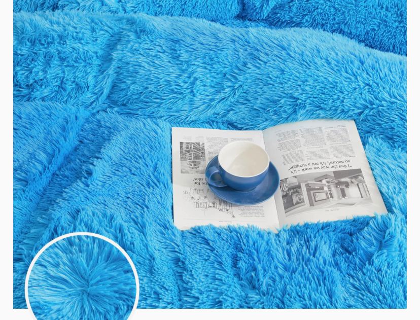 Faux Fur Fluffy Blue Duvet Set - Super Comfortable and Soft, Breathable and Super Cozy Faux Fur Duvet with Matching Pillowcases and Bed sheet Sets 4 by 6, 6 by 6, 6 by 7, 7 by 7 - Image 4
