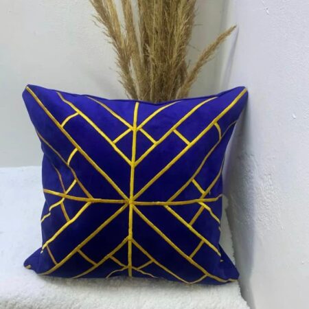 18 x 18 Inch Blue Gold Plaid Decoration Throw Pillow Embroidery Geometric Stripes Modern Square Throw Pillow for Bedroom, Couch, Living Room