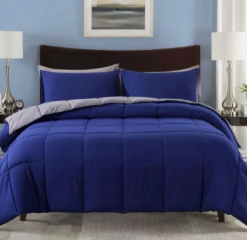 Blue Grey Reversible Duvet Set -All Season Quality Duvet Set Bedsheet and Matching Pillowcases Included, Soft and Comfortable Reversible Duvet Set (4 by 6, 6 by 6, 6 by 7, 7 by 7)