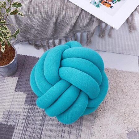 Soft Fluffy Ball Knot Throw Pillow, Handmade 3 Strand Throw Pillow Cushion for Decoration Sofa Bed Offices Room Home Decor Comfortable Blue Knot Pillow