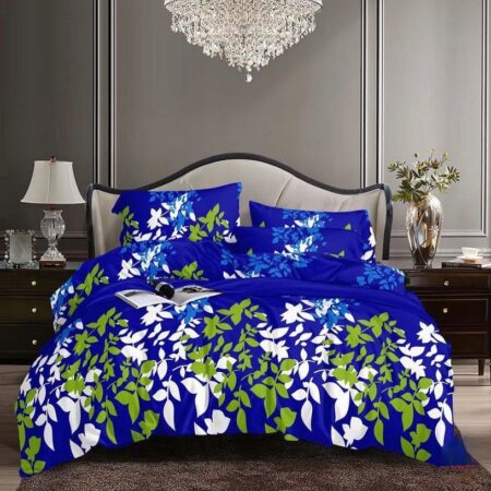 Blue Leaves Bedsheet and Pillowcases Set Finest Cotton Doesn't Shred Nor Fade Cotton Available in 4 by 6, 6 by 6, 6 by 7,7 by 7