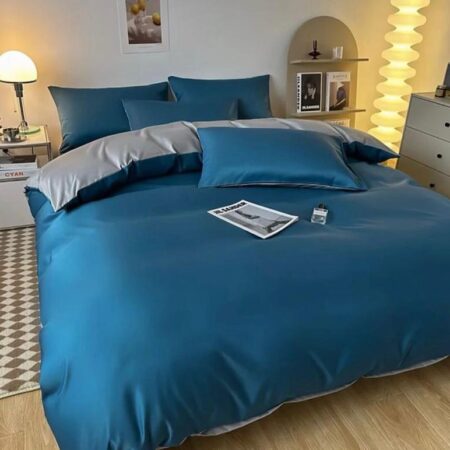 Blue Reversible Duvet Set- Soft and Breathable, 2/4 Pillowcases and Bedsheet, All Season Duvet Set (4 by 6, 6 by 6, 6 by 7, 7 by 7)